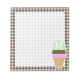 Ice Cream Cone on Bistre Brown Gingham Notitieblok