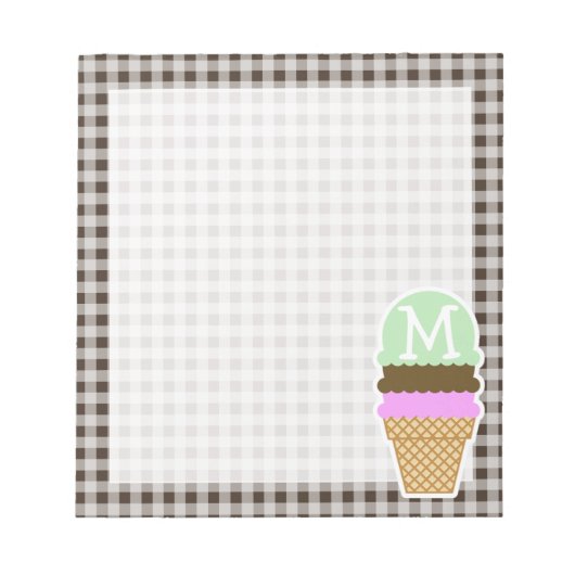 Ice Cream Cone on Bistre Brown Gingham Notitieblok (Voorkant)