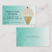 Ice Cream Cone on Blauwgroen Glitter Gradient Visitekaartje (Voorkant / Achterkant)