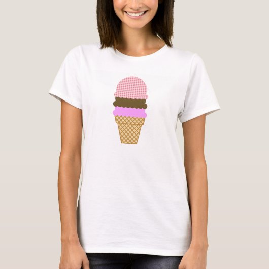 Ice Cream Cone on Blush Pink Gingham T-shirt (Voorkant)