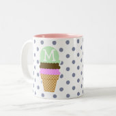Ice Cream Cone on Cool Gray Polka Dots Tweekleurige Koffiemok (Voorkant links)