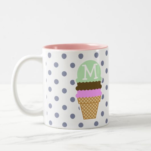 Ice Cream Cone on Cool Gray Polka Dots Tweekleurige Koffiemok (Links)