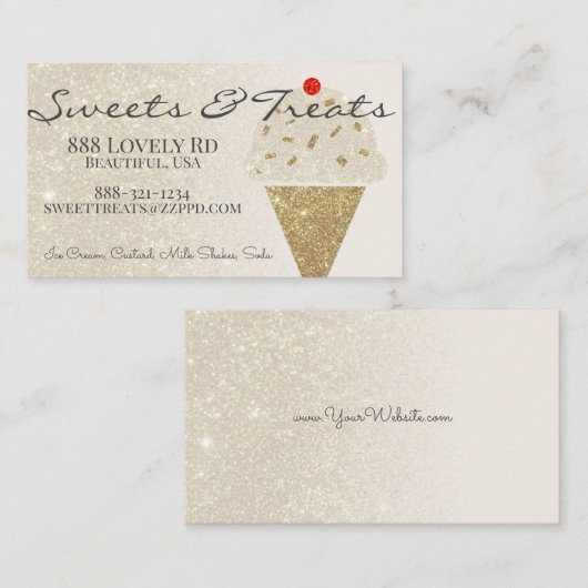 Ice Cream Cone on Glitter Gradient Sweet Shop Visitekaartje (Voorkant / Achterkant)