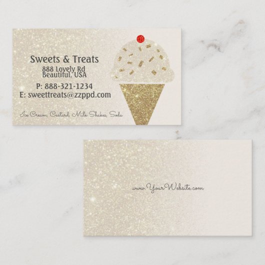Ice Cream Cone on Ivory Glitter Gradient Visitekaartje (Voorkant / Achterkant)