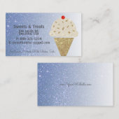 Ice Cream Cone op Blue Glitter Gradient Visitekaartje (Voorkant / Achterkant)