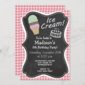 Ice Cream Cone op Blush Pink Gingham Kaart (Voorkant / Achterkant)