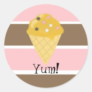 Ice Cream Cone op een Neapolitan Stripe Ronde Sticker