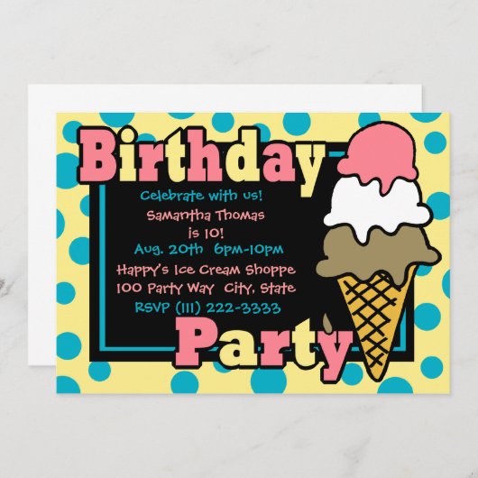 Ice Cream Cone Party Kaart (Voorkant / Achterkant)