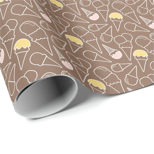 Ice Cream Cone Pattern on Brown Cadeaupapier (Rol Hoek)