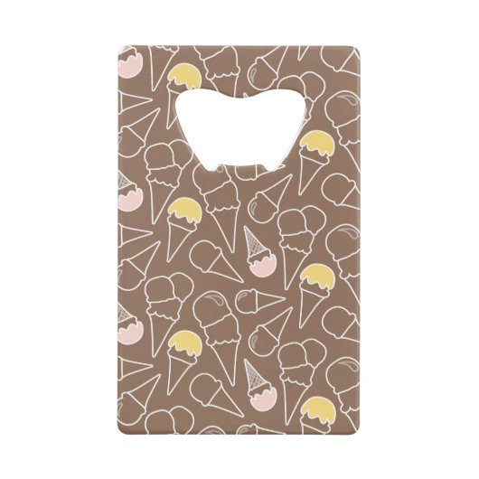Ice Cream Cone Pattern on Brown Creditkaart Flessenopener (Voorkant)
