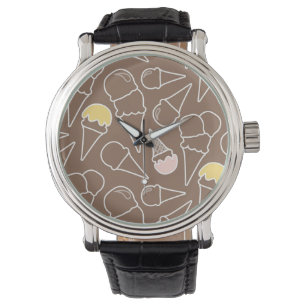 Ice Cream Cone Pattern on Brown Horloge