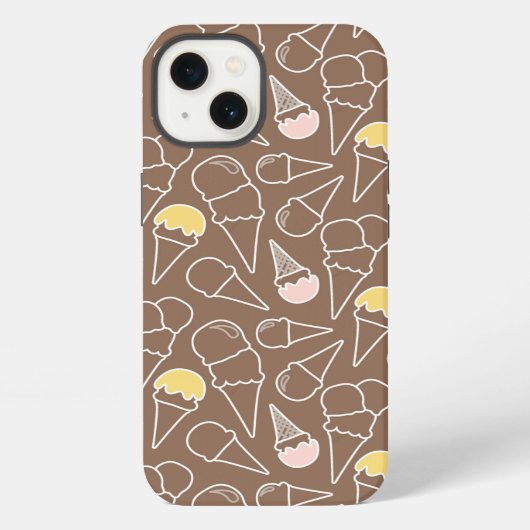 Ice Cream Cone Pattern on Brown iPhone Hoesje (Achterkant)
