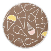 Ice Cream Cone Pattern on Brown Keramische Knop (Voorkant)