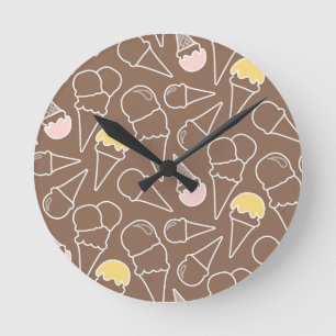 Ice Cream Cone Pattern on Brown Ronde Klok