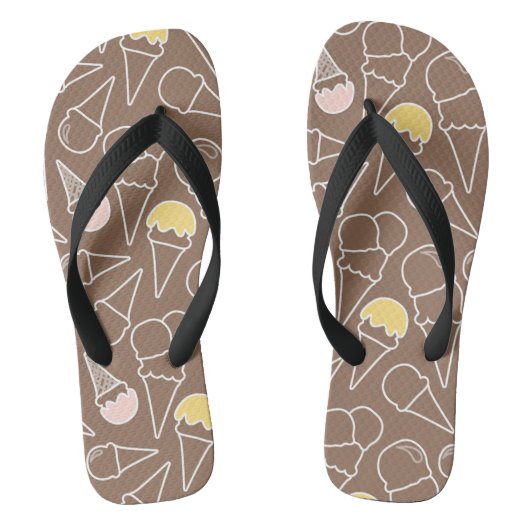 Ice Cream Cone Pattern on Brown Teenslippers (Voetbed)