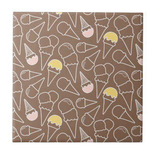 Ice Cream Cone Pattern on Brown Tegeltje