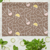 Ice Cream Cone Pattern on Brown Theedoek (Gevouwen)