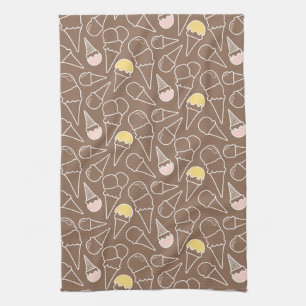 Ice Cream Cone Pattern on Brown Theedoek