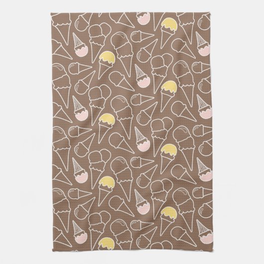 Ice Cream Cone Pattern on Brown Theedoek (Verticaal)
