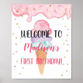 Ice Cream Cone Pink Gold Birthday Welkom Poster (Voorkant)