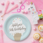 Ice Cream Cone Rainbow Sprinkles Kids Birthday Papieren Bordje (Feest)