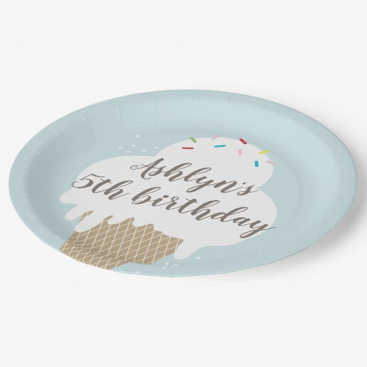 Ice Cream Cone Rainbow Sprinkles Kids Birthday Papieren Bordje (Gekanteld)
