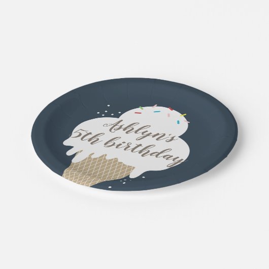 Ice Cream Cone Rainbow Sprinkles Kids Birthday Papieren Bordje (Gekanteld)