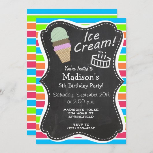 Ice Cream Cone; Retro Neon Rainbow Kaart (Voorkant / Achterkant)