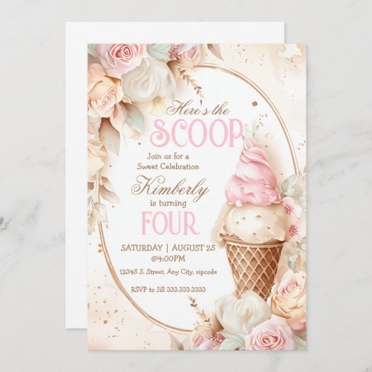 Ice cream cone roze blush ice cream kaart (Voorkant / Achterkant)