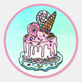 Ice Cream Cone Roze Verjaardagstaart Sprinkles Ronde Sticker