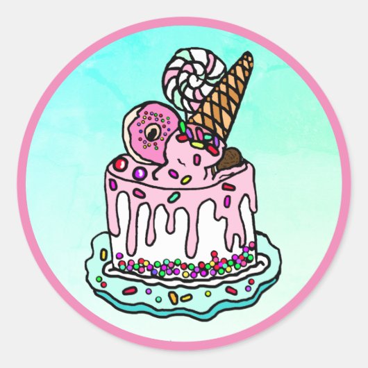 Ice Cream Cone Roze Verjaardagstaart Sprinkles Ronde Sticker (Voorkant)