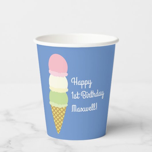 Ice Cream Cone Schattige 1e Verjaardag Kinderen Papieren Bekers (Achterkant)