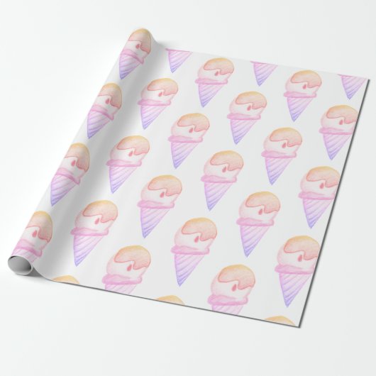 Ice Cream Cone schets | Roze & Paarse Vervagen Cadeaupapier (Uitgerold)