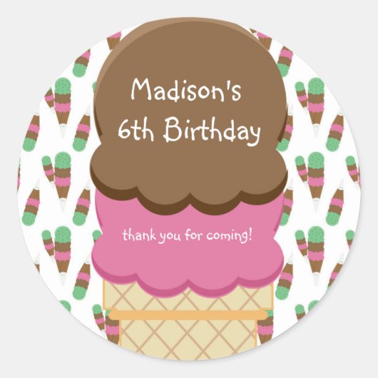 Ice Cream Cone Scoop Birthday Party Sticker (Voorkant)