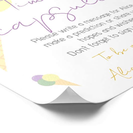 Ice Cream Cone Scoop Birthday Party Time Capsule Poster (Hoek)