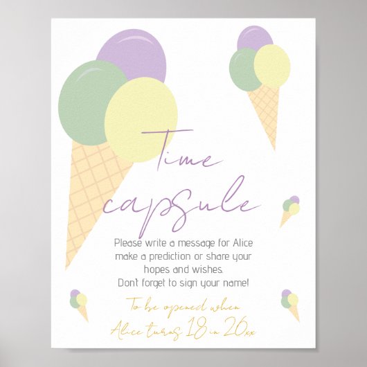 Ice Cream Cone Scoop Birthday Party Time Capsule Poster (Voorkant)