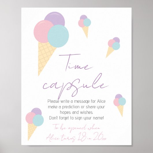 Ice Cream Cone Scoop Birthday Party Time Capsule Poster (Voorkant)