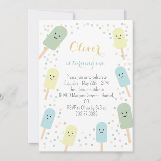 Ice Cream Cone Scoop Confetti Kids Birthday Kaart (Voorkant)