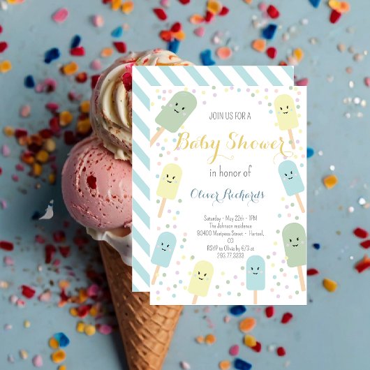 Ice Cream Cone Scoop Confetti Kinder Baby shower Kaart