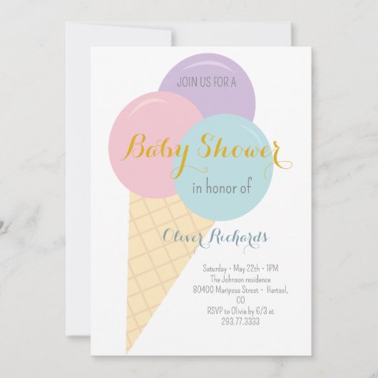 Ice Cream Cone Scoop Kinder Baby shower Kaart (Voorkant)