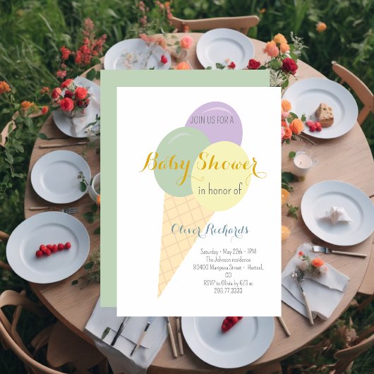 Ice Cream Cone Scoop Kinder Baby shower Kaart