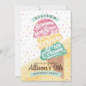 Ice Cream Cone Scoops Birthday Party Invitation Kaart (Voorkant)