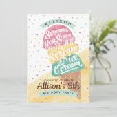 Ice Cream Cone Scoops Birthday Party Invitation Kaart (Staand voorkant)