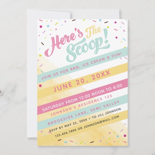 Ice Cream Cone Scoops Birthday Party Invitation Kaart (Achterkant)
