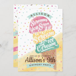 Ice Cream Cone Scoops Birthday Party Invitation Kaart