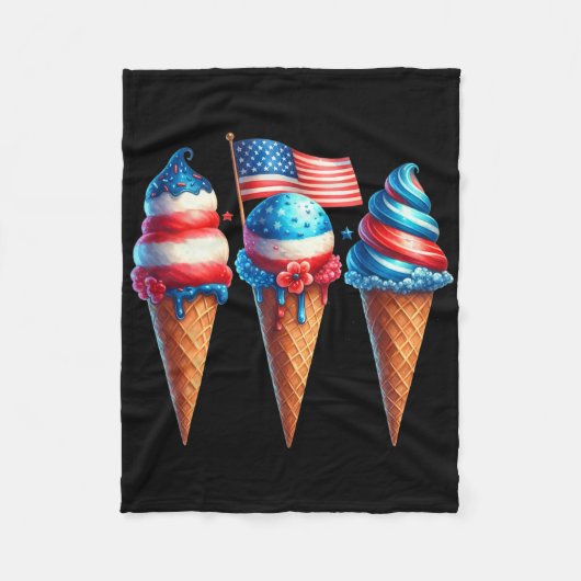 Ice Cream Cone Scoops Ontworpen Amerikaanse Vlag 4 Fleece Deken (Voorkant)