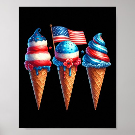Ice Cream Cone Scoops Ontworpen Amerikaanse Vlag 4 Poster (Voorkant)