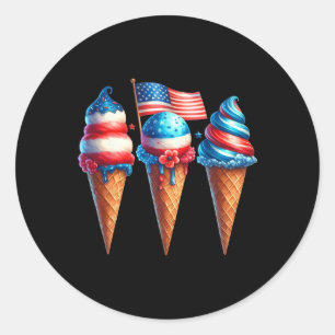 Ice Cream Cone Scoops Ontworpen Amerikaanse Vlag 4 Ronde Sticker