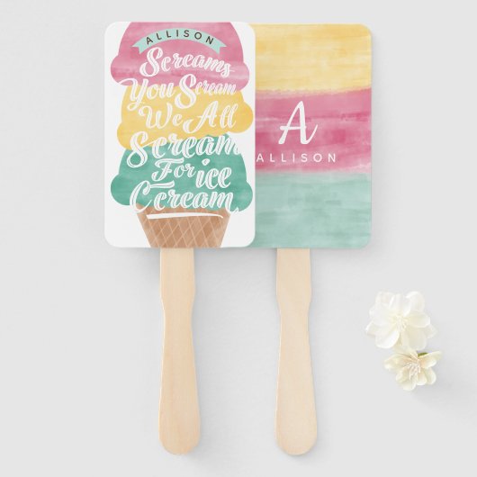 Ice Cream Cone Scoops Treat Bright Birthday Party Handwaaier (Voorkant en achterkant)