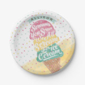 Ice Cream Cone Scoops Treat Bright Birthday Party Papieren Bordje (Voorkant)